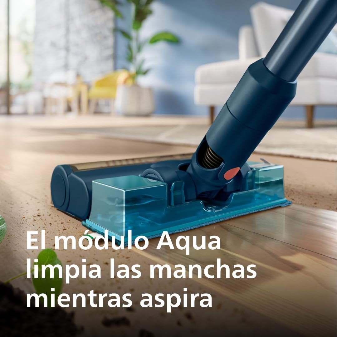 Philips Aspiradora Sin Cable Serie 5000 Pet,Potente Succión en Suelos Duros y Alfombras, 60 Min de Autonomía, Cepillo con Luz LED,para Mascotas, Módulo Aqua, Batería Reemplazable (XC5142/01)