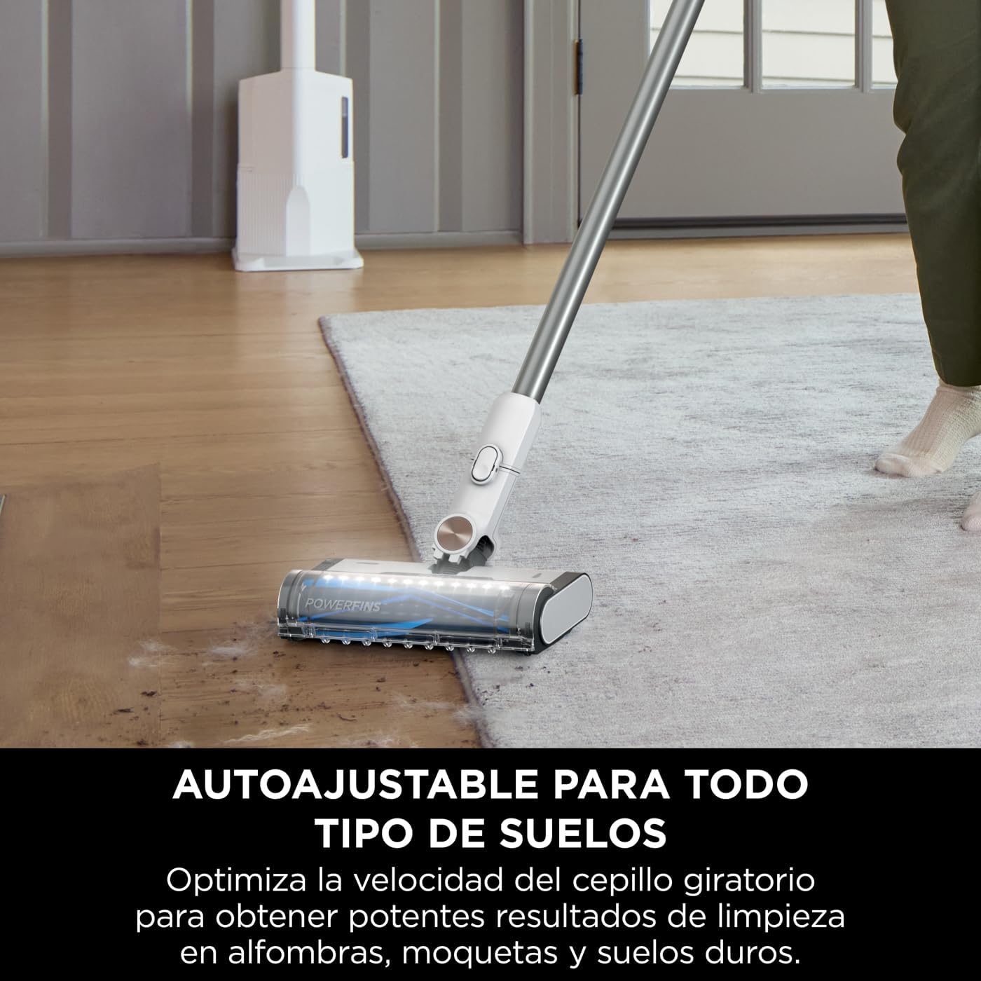Shark Clean & Empty Aspiradora sin cable, 40 min de autonomía, sistema de vaciado automático, ligera, Anti Hair Wrap, minicepillo pelo de mascotas y boquilla estrecha, luces LED, blanco/azul, BU3521EU