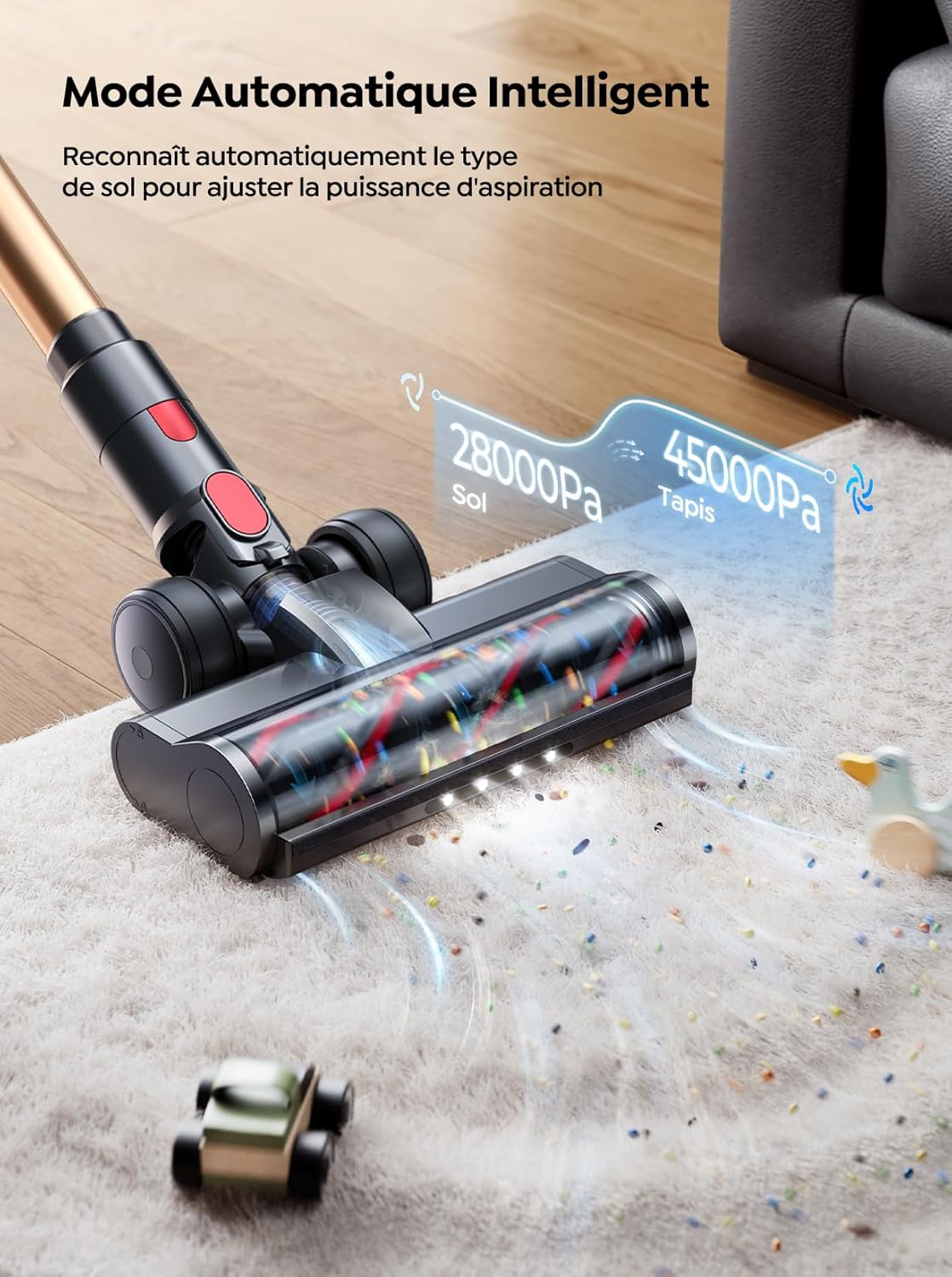 SMOTURE 45KPA/550W/60 Min Aspiradora sin Cable, Pantalla Táctil LED Inteligente, Cepillo Antienredos, para Suelos Duros y Alfombras