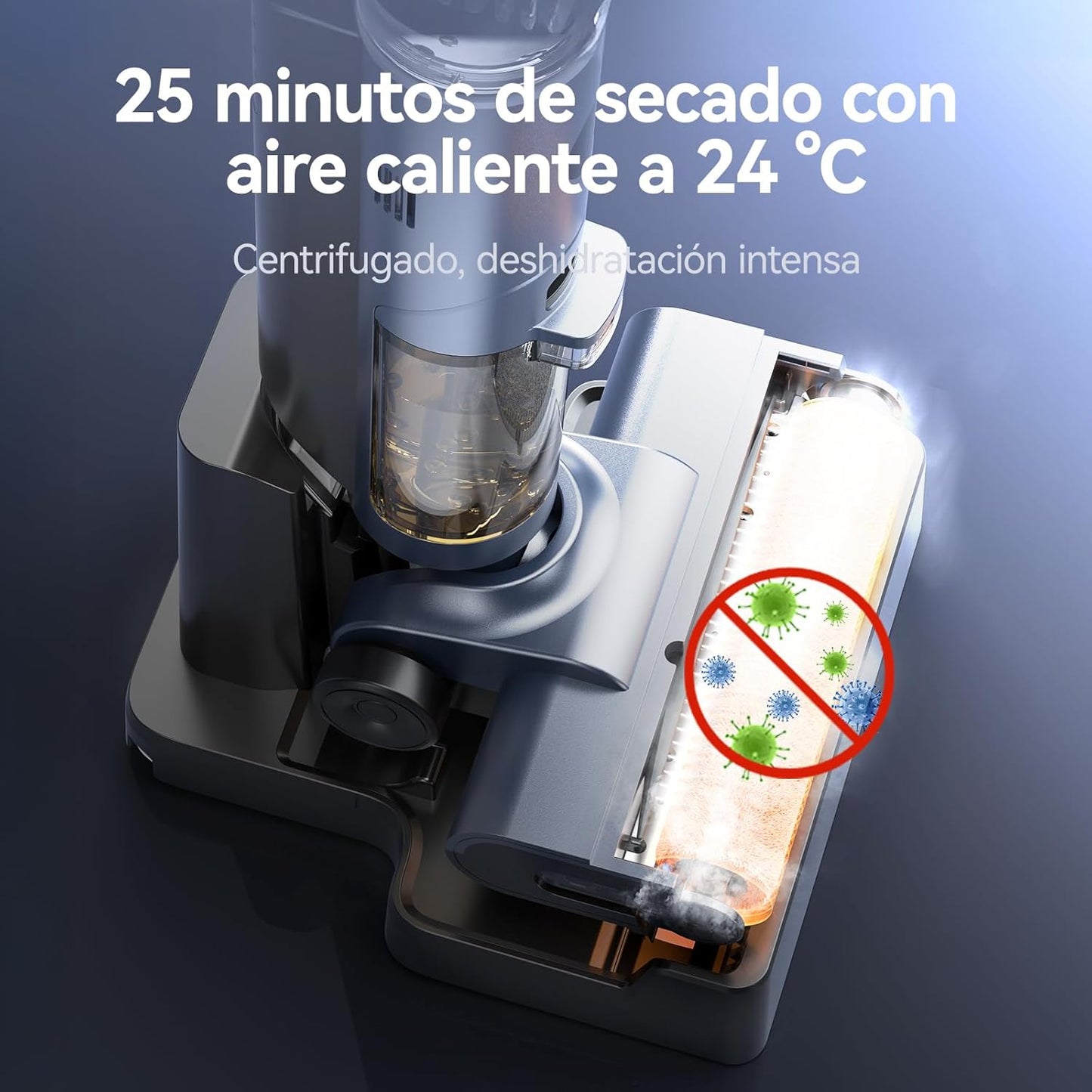 JONR ED12 Pro Aspiradora Húmeda y Seca, 3 en 1 Mopa Eléctrica Sin Cable, Limpieza de Tres Lados, Auto-Limpieza con Agua Caliente, Secado con Aire Caliente para Suelos Duros y Pelo de Mascotas