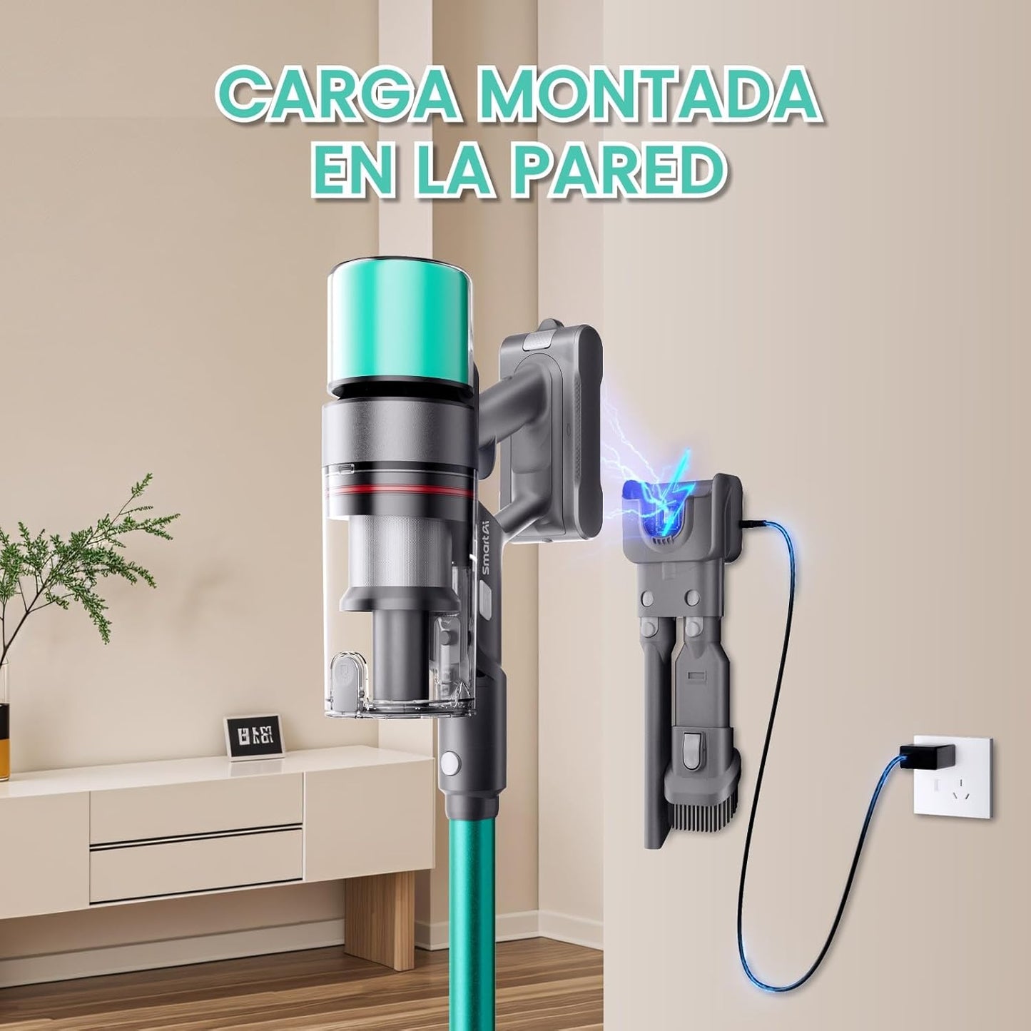 SmartAI V5 Aspiradora sin Cable, 55Kpa/600W/80Mins Aspirador Escoba Vertical Potente con Modo Automático, Alta Capacidad Batería Aspirador Inalámbrico Antienredo para Suelo/Alfombra/Pelos de Animales