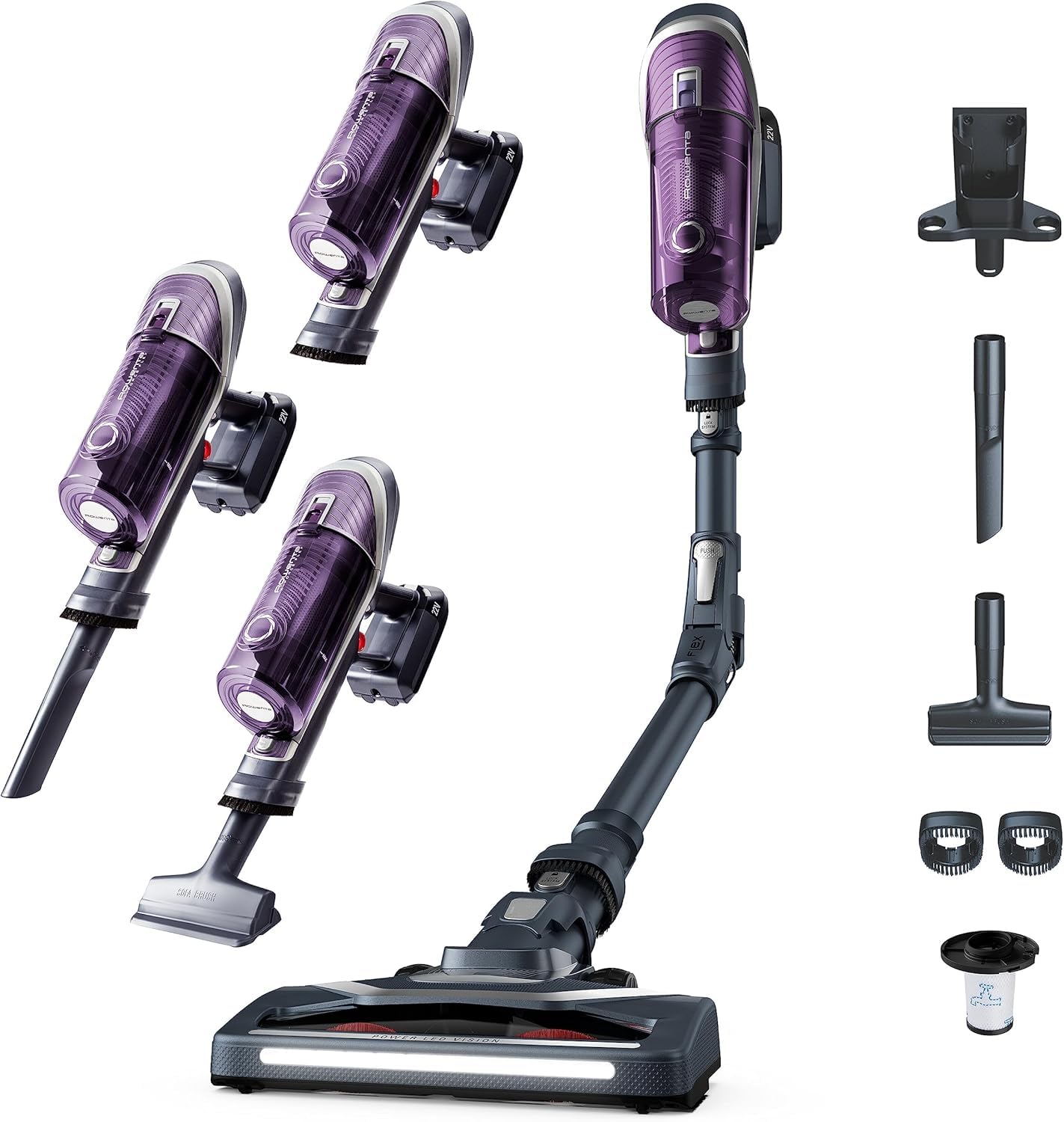 Rowenta Xforce Flex 11.60 Animal Care – Aspiradora Escoba sin Cable de 300W, para suelos, sofás y pared, filtra hasta 99,9% partículas, depósito 0,9L, Incluye Accesorios para pelos de mascotas, RH9878