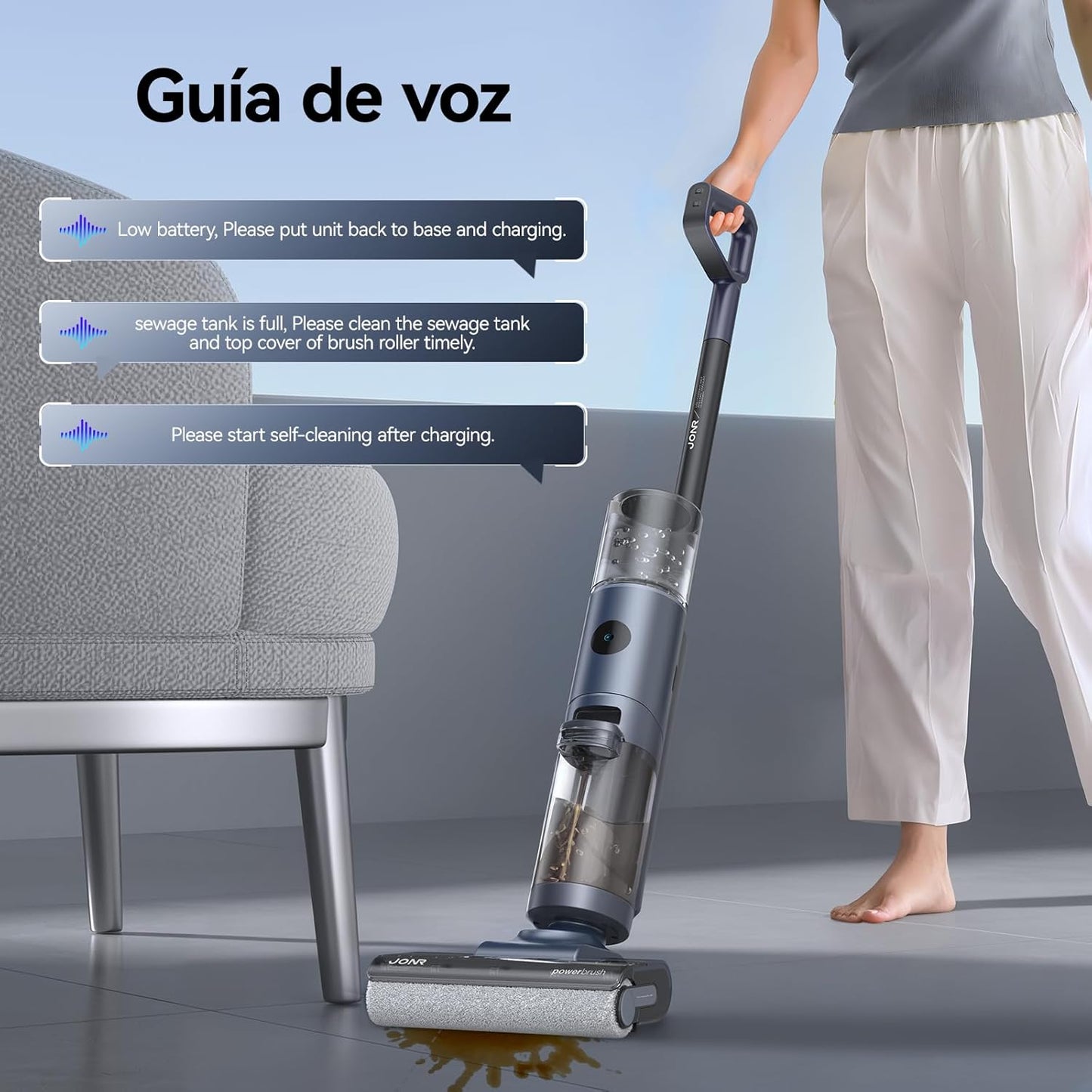 JONR ED12 Pro Aspiradora Húmeda y Seca, 3 en 1 Mopa Eléctrica Sin Cable, Limpieza de Tres Lados, Auto-Limpieza con Agua Caliente, Secado con Aire Caliente para Suelos Duros y Pelo de Mascotas