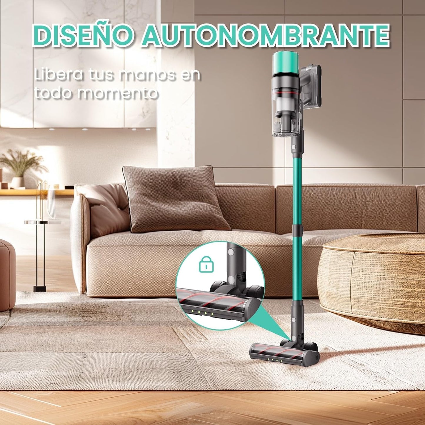 SmartAI V5 Aspiradora sin Cable, 55Kpa/600W/80Mins Aspirador Escoba Vertical Potente con Modo Automático, Alta Capacidad Batería Aspirador Inalámbrico Antienredo para Suelo/Alfombra/Pelos de Animales