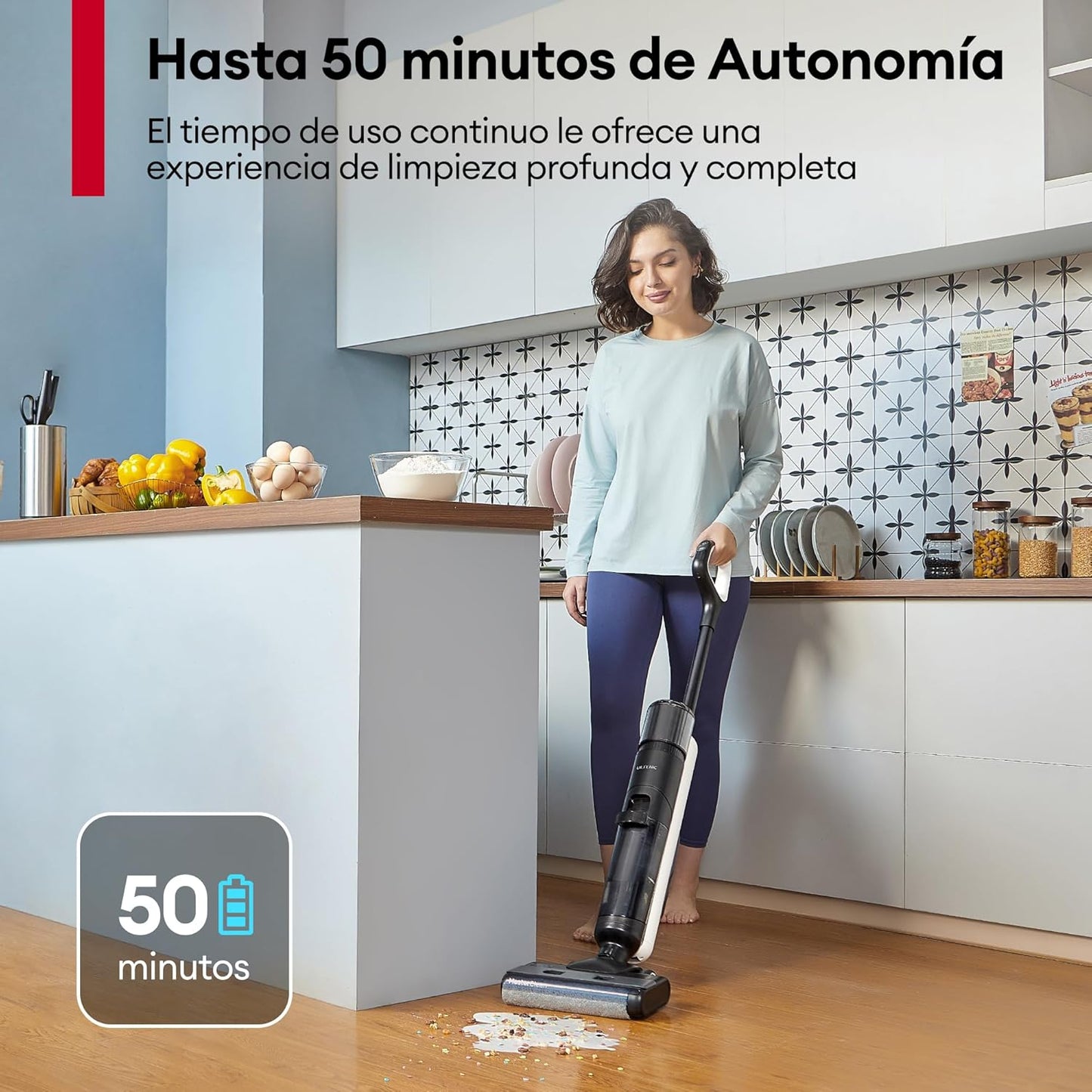 Ultenic Aspiradora Escoba Inteligente 3 en1 (Seco/Húmedo) Autolimpieza y 50min Autonomía | Aspiradora Fregona Eléctrica para para Suelos Duros/Laminados | Certificado CE-RoHS