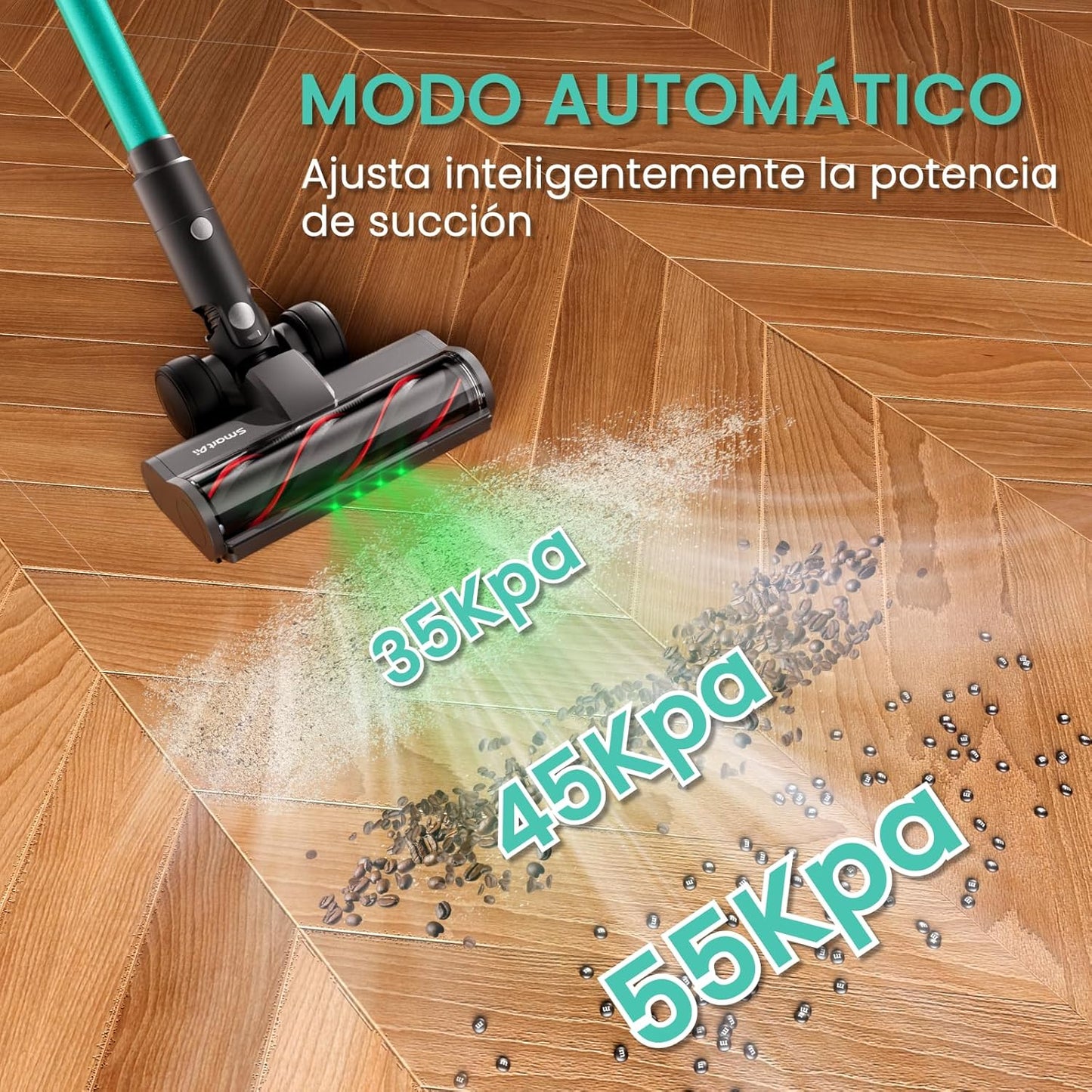 SmartAI V5 Aspiradora sin Cable, 55Kpa/600W/80Mins Aspirador Escoba Vertical Potente con Modo Automático, Alta Capacidad Batería Aspirador Inalámbrico Antienredo para Suelo/Alfombra/Pelos de Animales
