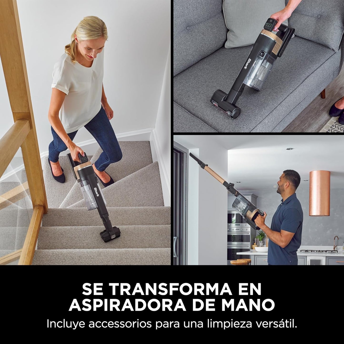 Shark Stratos Aspiradora sin cable, 60 min de autonomía, Tecnología Anti Hair Wrap, Clean Sense IQ, PowerFins Plus, kit de limpieza coche, boquilla estrecha, cepillo multisuperficie, cobre IZ400EUTBK