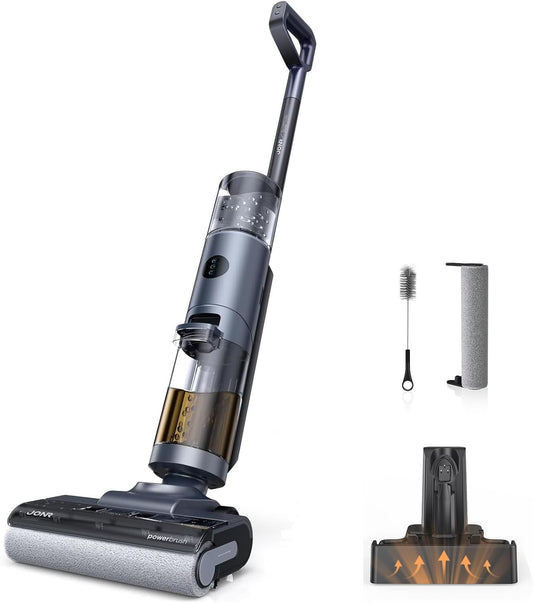 JONR ED12 Pro Aspiradora Húmeda y Seca, 3 en 1 Mopa Eléctrica Sin Cable, Limpieza de Tres Lados, Auto-Limpieza con Agua Caliente, Secado con Aire Caliente para Suelos Duros y Pelo de Mascotas
