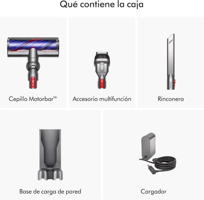 Dyson V8 Advanced™ Aspiradora sin Cable – 130 AW, 40 min de autonomía, Cepillo Motorbar con tecnología antienredos, Accesorio multifunción rinconera, Puerto de Carga, Plata/Níquel
