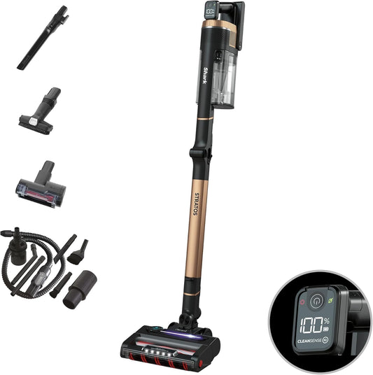 Shark Stratos Aspiradora sin cable, 60 min de autonomía, Tecnología Anti Hair Wrap, Clean Sense IQ, PowerFins Plus, kit de limpieza coche, boquilla estrecha, cepillo multisuperficie, cobre IZ400EUTBK