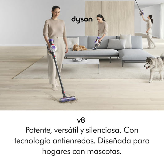 Dyson V8 Advanced™ Aspiradora sin Cable – 130 AW, 40 min de autonomía, Cepillo Motorbar con tecnología antienredos, Accesorio multifunción rinconera, Puerto de Carga, Plata/Níquel