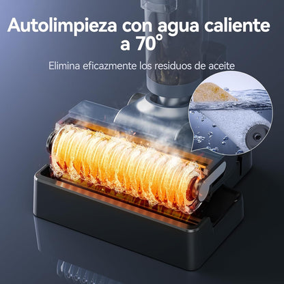 JONR ED12 Pro Aspiradora Húmeda y Seca, 3 en 1 Mopa Eléctrica Sin Cable, Limpieza de Tres Lados, Auto-Limpieza con Agua Caliente, Secado con Aire Caliente para Suelos Duros y Pelo de Mascotas