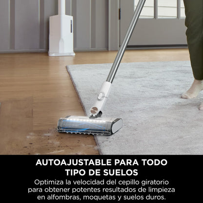 Shark Clean & Empty Aspiradora sin cable, 40 min de autonomía, sistema de vaciado automático, ligera, Anti Hair Wrap, minicepillo pelo de mascotas y boquilla estrecha, luces LED, blanco/azul, BU3521EU
