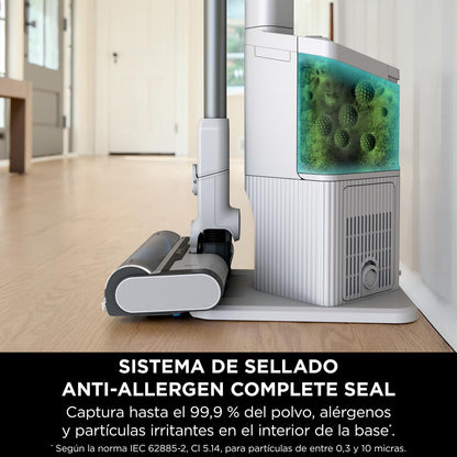 Shark Clean & Empty Aspiradora sin cable, 40 min de autonomía, sistema de vaciado automático, ligera, Anti Hair Wrap, minicepillo pelo de mascotas y boquilla estrecha, luces LED, blanco/azul, BU3521EU