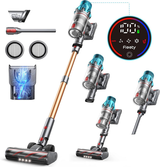 45kPa/550w/60Min Aspiradora sin Cable Potente Escoba Aspiradora Vertical sin Cable Aspirador Escoba Antienreda con 7 etapas filtradas LED Pantalla Táctil para Suelo/Alfombra, Recargable de Pared, 1.5L