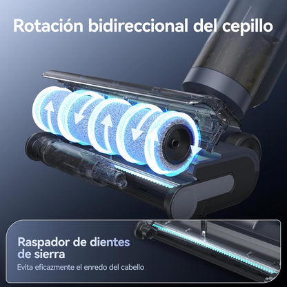 JONR ED12 Pro Aspiradora Húmeda y Seca, 3 en 1 Mopa Eléctrica Sin Cable, Limpieza de Tres Lados, Auto-Limpieza con Agua Caliente, Secado con Aire Caliente para Suelos Duros y Pelo de Mascotas