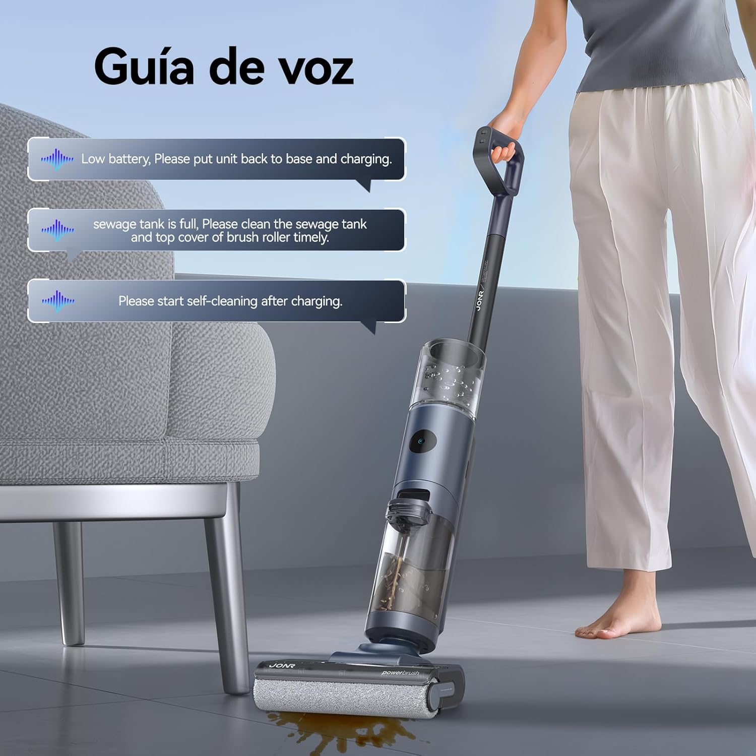 JONR ED12 Pro Aspiradora Húmeda y Seca, 3 en 1 Mopa Eléctrica Sin Cable, Limpieza de Tres Lados, Auto-Limpieza con Agua Caliente, Secado con Aire Caliente para Suelos Duros y Pelo de Mascotas