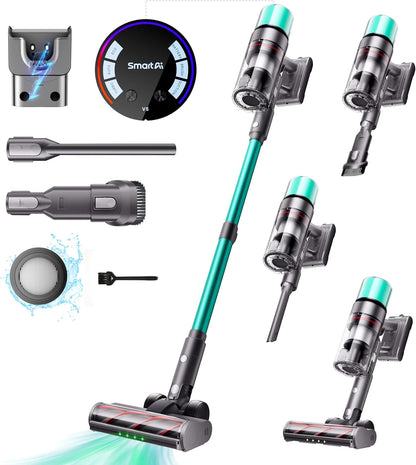 SmartAI V5 Aspiradora sin Cable, 55Kpa/600W/80Mins Aspirador Escoba Vertical Potente con Modo Automático, Alta Capacidad Batería Aspirador Inalámbrico Antienredo para Suelo/Alfombra/Pelos de Animales
