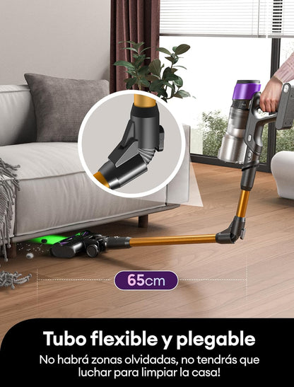 Ultenic U20 Aspiradora sin Cable 55Kpa/60Min, Cepillo Anti-Enredo Mejorado 2025, Aspirador Escoba con Brazo Flexible, Limpieza Ultraprofunda Bajo Muebles sin Agacharse (Oro y Morado)