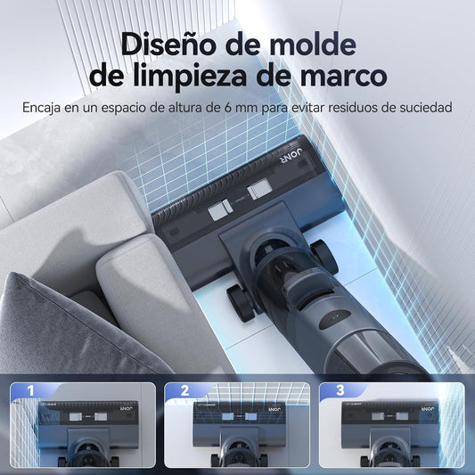 JONR ED12 Pro Aspiradora Húmeda y Seca, 3 en 1 Mopa Eléctrica Sin Cable, Limpieza de Tres Lados, Auto-Limpieza con Agua Caliente, Secado con Aire Caliente para Suelos Duros y Pelo de Mascotas