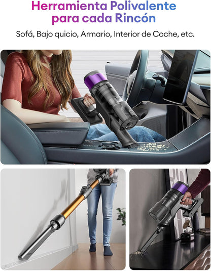 Ultenic U20 Aspiradora sin Cable 55Kpa/60Min, Cepillo Anti-Enredo Mejorado 2025, Aspirador Escoba con Brazo Flexible, Limpieza Ultraprofunda Bajo Muebles sin Agacharse (Oro y Morado)