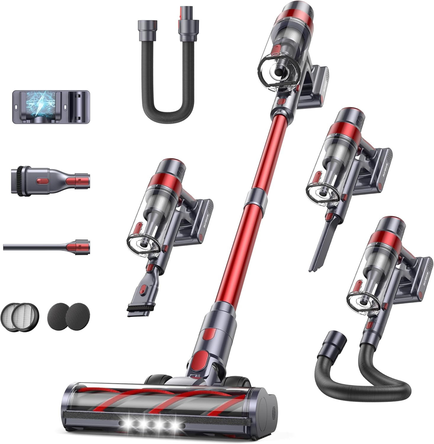 SunSare Aspiradora Sin Cable 550W/45KPA/60Min, Aspirador Sin Cable Potente Escoba Aspiradora Sin Cable con Pantalla Táctil Depósito Polvo 1,5L para Mascotas/Alfombras/Pelo/Suelos Duros